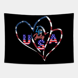 American Flag Hearts 4th of July Tapestry