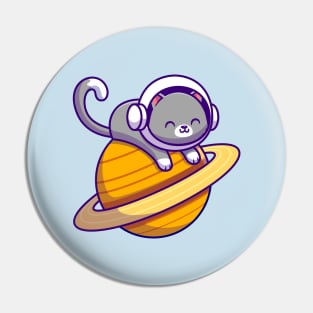 Cute Astronaut Cat Lying On Planet Pin