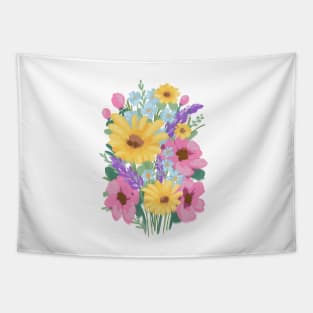 Pink And Blue Abstract Wild Flowers Illustration Tapestry