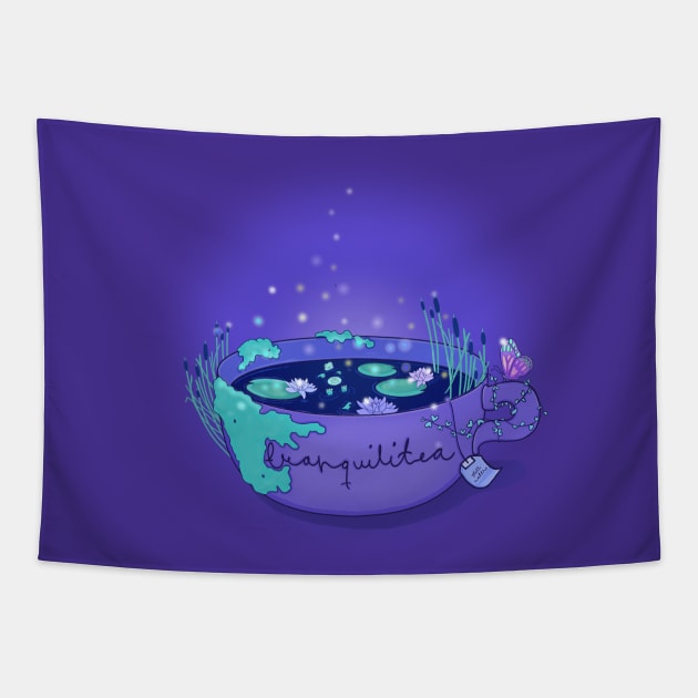 water lily pond tea Tapestry by moonlitdoodl