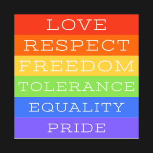 Gay Pride Rainbow Equality Tolerance Freedom Respect Love T-shirt T-Shirt