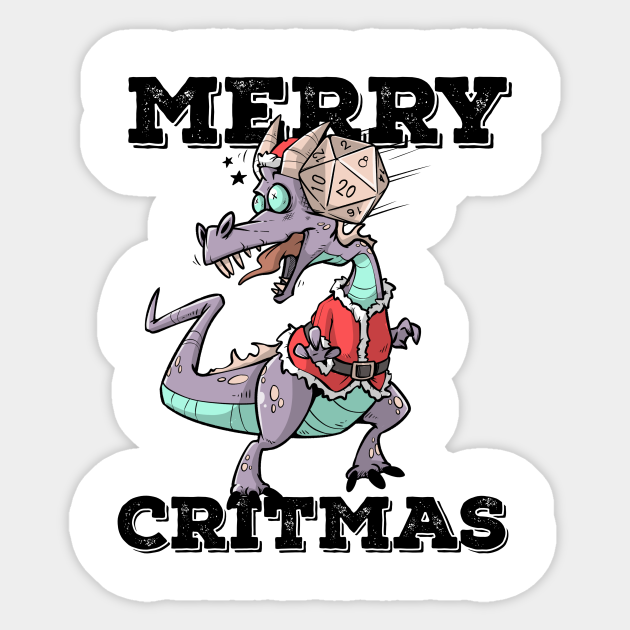 Critical Hit D20 Dice Rpg Meme Pnp Dragon Merry Critmas Gift D20 Sticker Teepublic