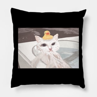 White Cat with Duck Pillow