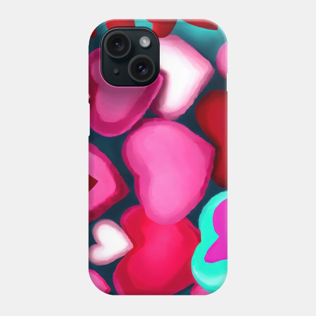 Abstract illustration of bright coloured Valentine Hearts Phone Case by Russell102