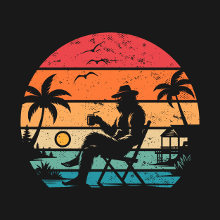 Bigfoot Sasquatch On The Beach Retro Sunset Tropical Beach T-Shirt