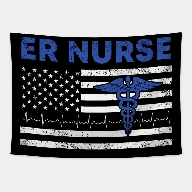 Emergency Room with American Flag Vintage - ER Nurse Tapestry by neonatalnurse