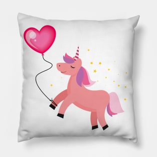 Cute Pink Unicorn & Heart Balloon Pillow