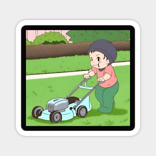 baby mowing lawn Magnet