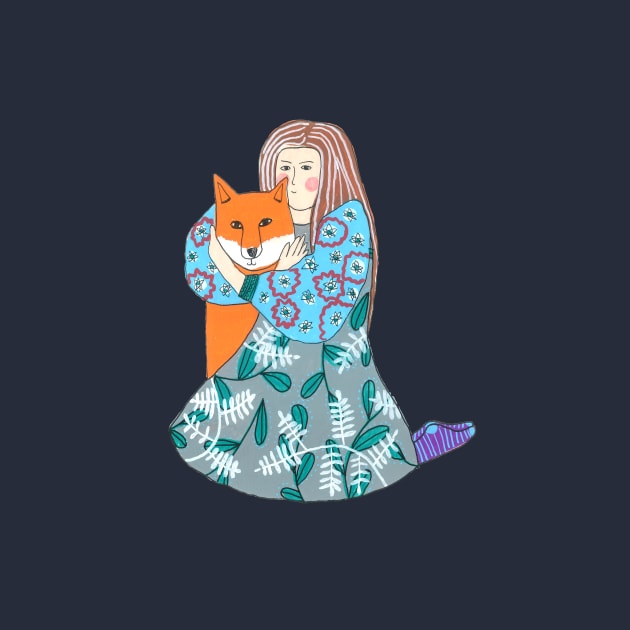 Girl Hugging A Fox by DoodlesAndStuff