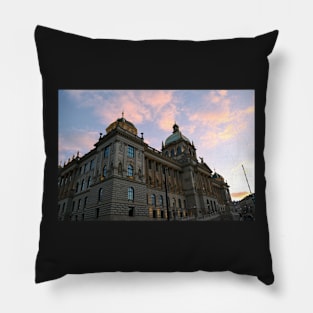 Buildings in the sunset Pillow