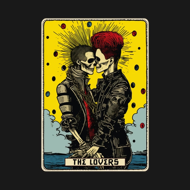 Punk Rock Lovers Tarot Card Art Tee: Rebellious Heartbeat by Soulphur Media