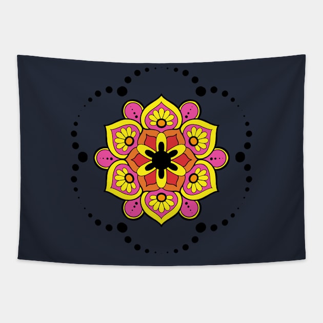 yellow pink flowers Tapestry by noke pattern