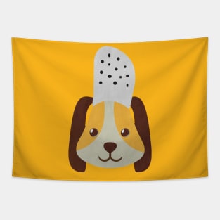 cute doggo with croc on the head - orange Tapestry