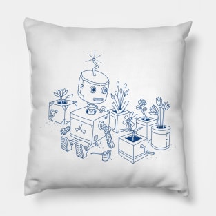 Robot with Flowers Pillow