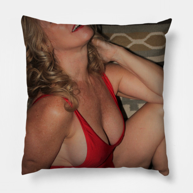 Farrah Red Swimsuit-Recreated Sexy - Pillow | TeePublic