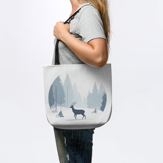 Snowy Lone Deer Christmas Winter Snow Forest Landscape by Frank Ring