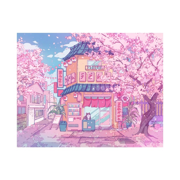 Cute cats' cafe and the pink cherry trees blossom by AnGo