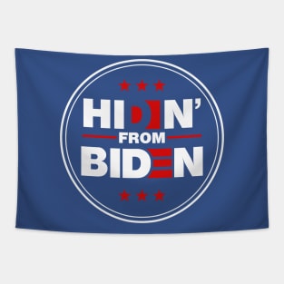 Hidin From Biden logo on blue Tapestry