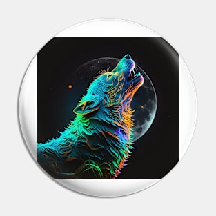 Neon Wolf Howling at the Moon 2 Pin