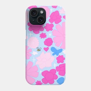 Pink Blue Flowers Butterflies Bees Phone Case