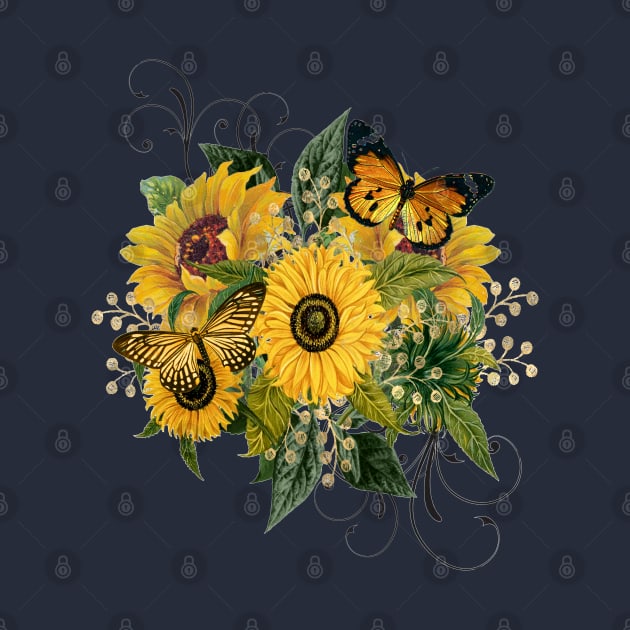 Sunflower Butterfly Bouquet Mug,coffee mug,t-shirt,sticker,tote,bag,apparel,magnet,pin,hoodie,pillow by All Thumbs