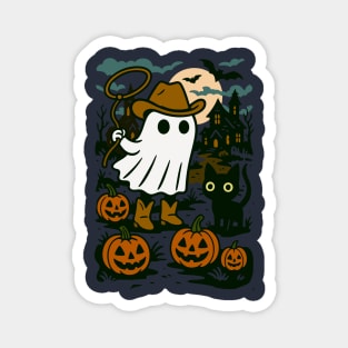 Cowboy Ghost and Black Cat – Cute Halloween Western Design Magnet