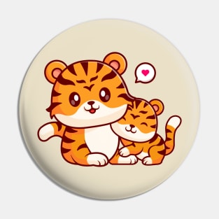 Cute Tiger Mom With Cub Tiger Cartoon Pin