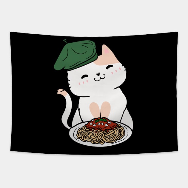 Cat eating Spaghetti - Persian Tapestry by Pet Station