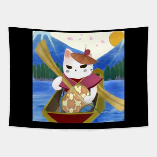Ukiyo-e cat in canoe Tapestry