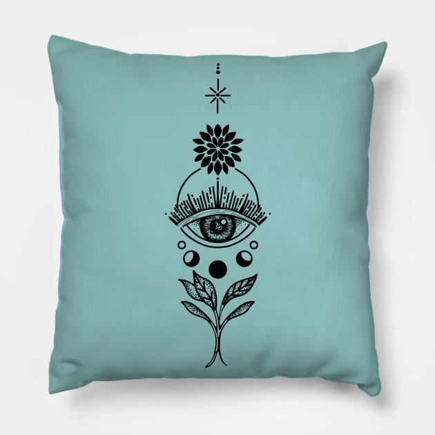 Trippy Eye Moon Leaf Stack Pillow by Slightly Unhinged