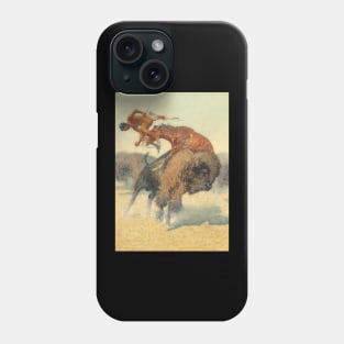 Buffalo Attacking Native American Hunter - Vintage Western American Art Phone Case