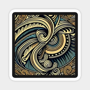 Maori pattern in black, yellow and teal Magnet