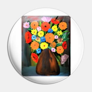 Some lovely bright mixed flowers in a metallic bronze Pin