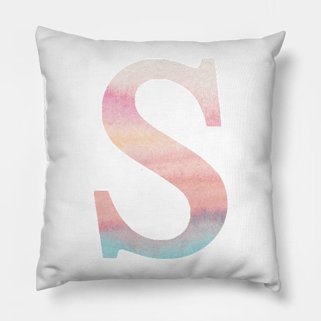 The Letter S Rainbow Watercolor Design Pillow by Claireandrewss