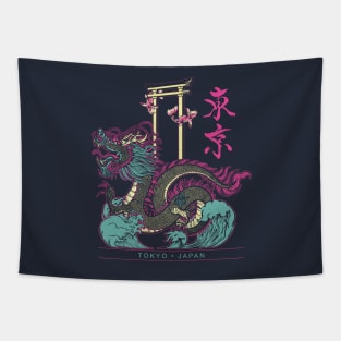 Japanese Tokyo Dragon Asian inspired Neon retro 80’s style Tapestry