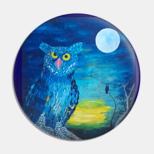 Wise Owls in the Moonlight Pin