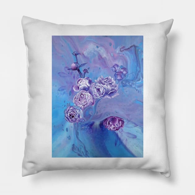 Sarah's Blue Peonies Pillow by RachelSVParry