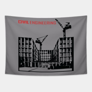 civil engineering, buildings, crane, engineer text Tapestry