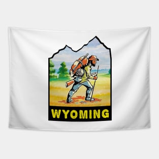 Hiking Wyoming Vintage Style Hiker Mountain Man Tapestry