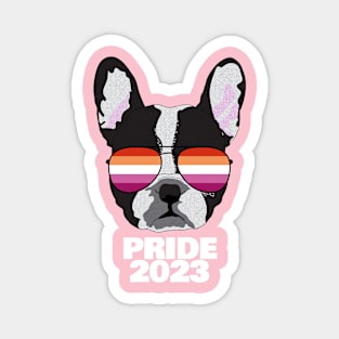 Funny Lesbian PRIDE 2023 - Boston Terrier Dog Lesbian Pride Flag Magnet