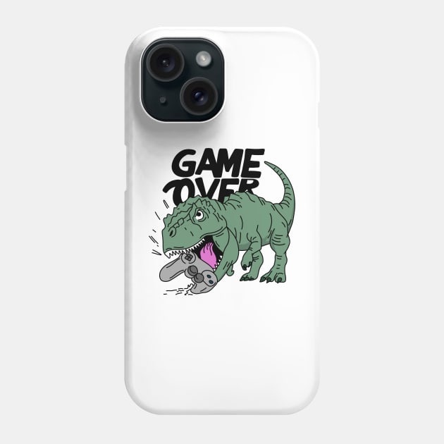 dinosaur biting a video game controller Phone Case by StickerMainia