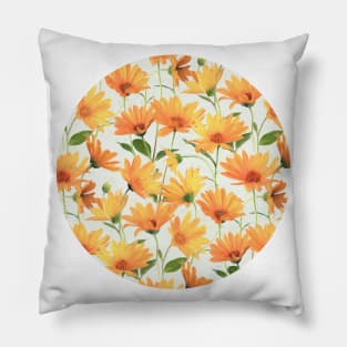 Painted Radiant Orange Daisies on off-white Pillow