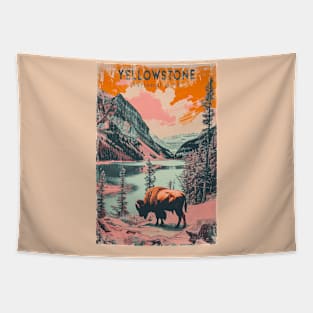 Yellowstone National Park Buffalo Vintage Travel Poster Tapestry