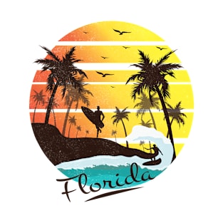 Florida Sunshine State Retro Summer Tropical Beach T-shirt T-Shirt