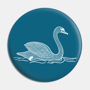 Swan Ink Art - detailed beautiful bird design - on blue Pin