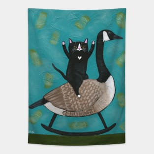 Cat on a Rocking Canadian Goose Tapestry