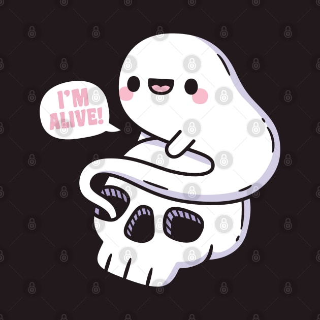 Cute Ghost Coming Out Of Skeleton Skull, Im Alive Funny by rustydoodle