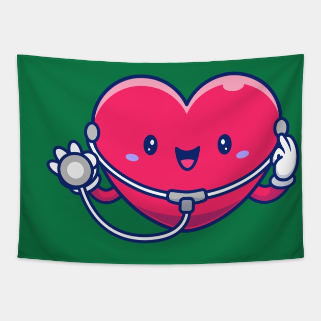 Cute Heart With Stethoscope Cartoon Tapestry by Catalyst Labs