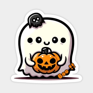 Cute Halloween Ghost with a Pumpkin Magnet