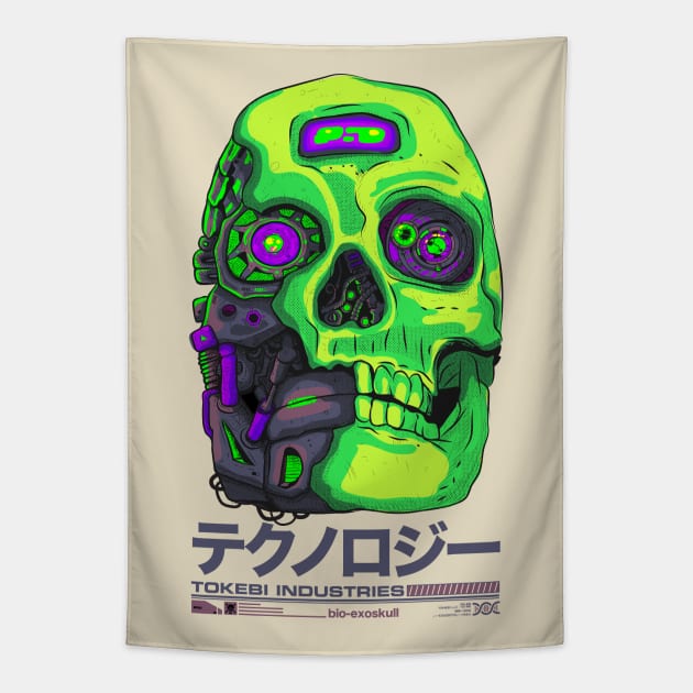 Cybernetic Cyberpunk Futuristic Skull Tapestry by TOKEBI